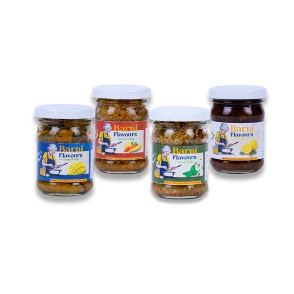 Barni Flavours Mango, Lemon, Mix Veg & Green chilli Pickle Combo ( Pack of 4 ) 100gm