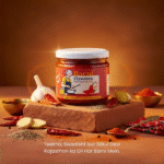 Barni Flavours Rajasthani Chutney jar with fresh red chillies, garlic, and Indian spices – authentic homemade pickle