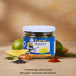 Barni Flavours Mango Pickle jar with raw mangoes, mustard seeds, and Indian spices – traditional homemade achar
